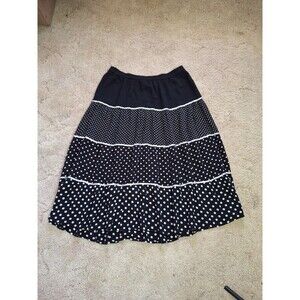 Cathy Daniels Black White Polka Dot Maxi Skirt Elastic Waist Size L Large